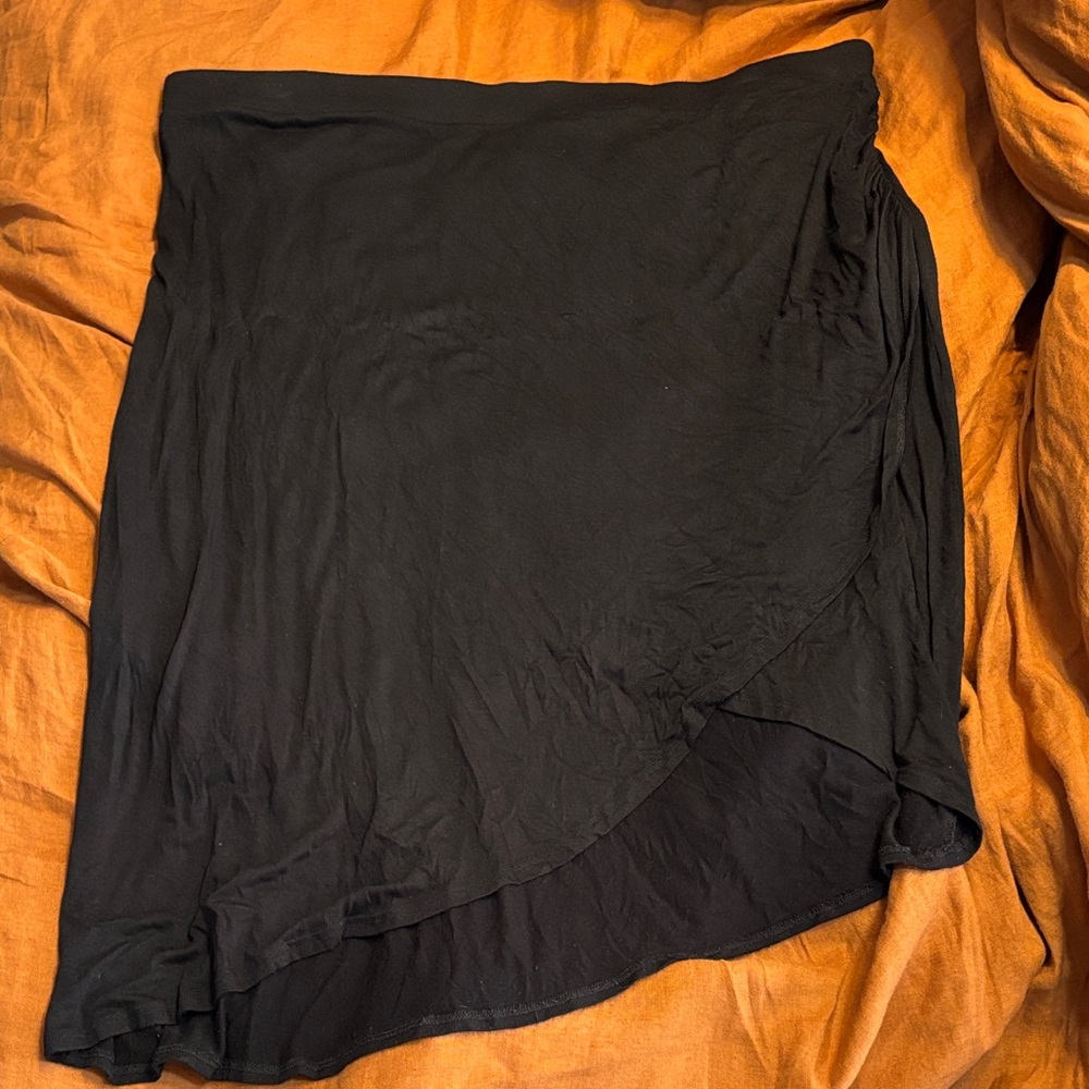 Lane Bryant Faux Wrap Asymmetrical Black Midi Skirt